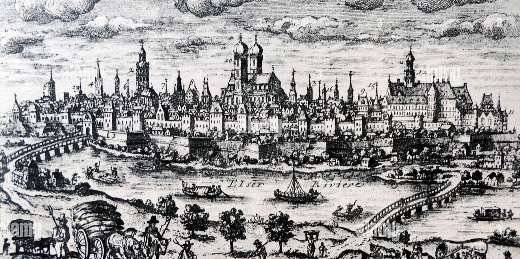 Historische Kupferstich-Darstellung der Münchner Wiesn