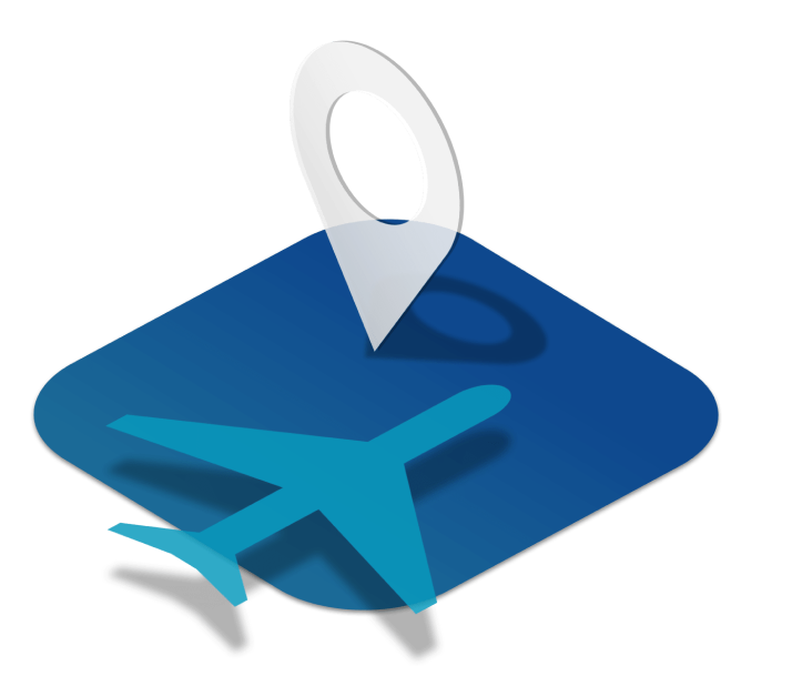 Passngr-Illustration: Flugzeug und Standort-Pin