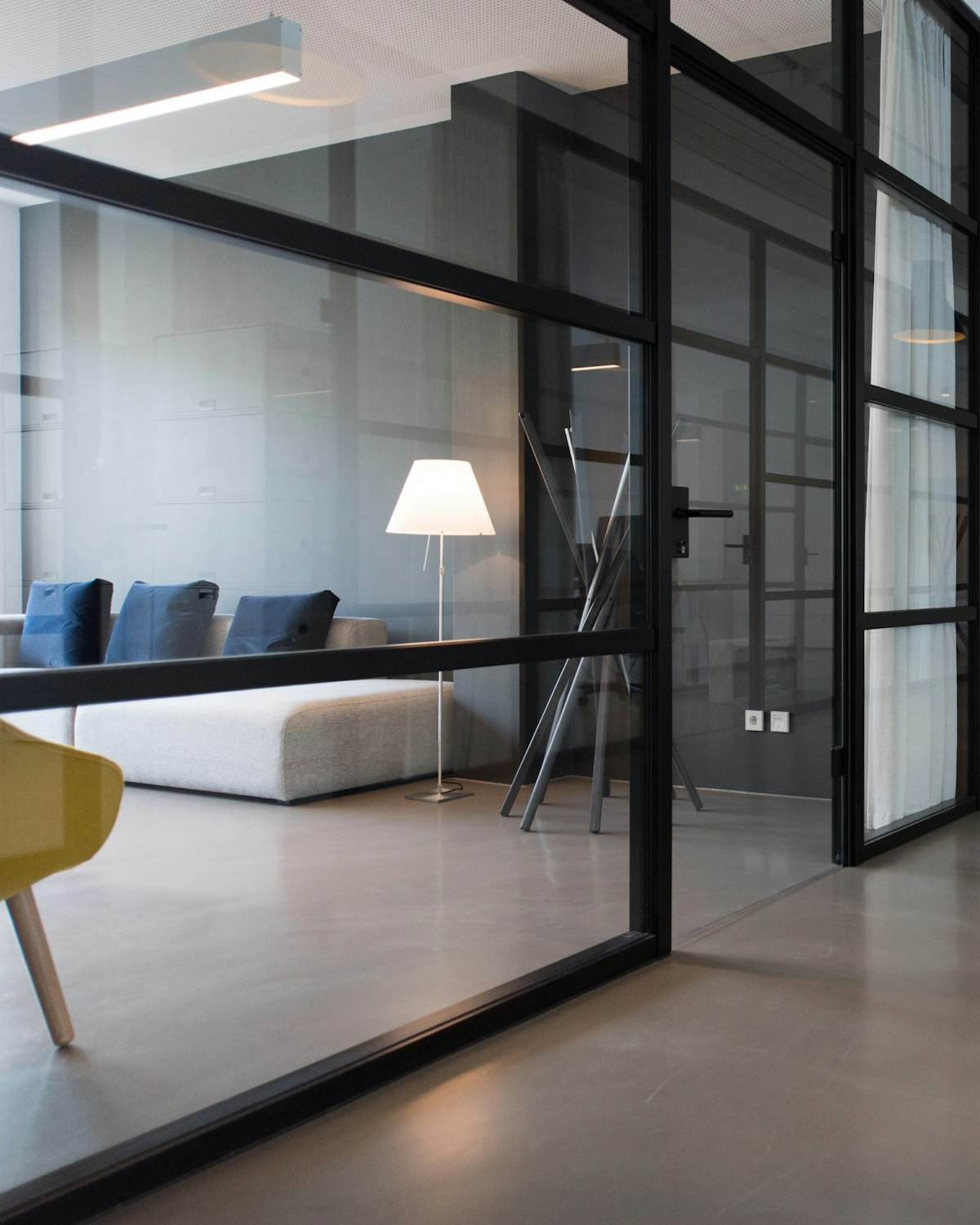 Quiet office space with glass walls